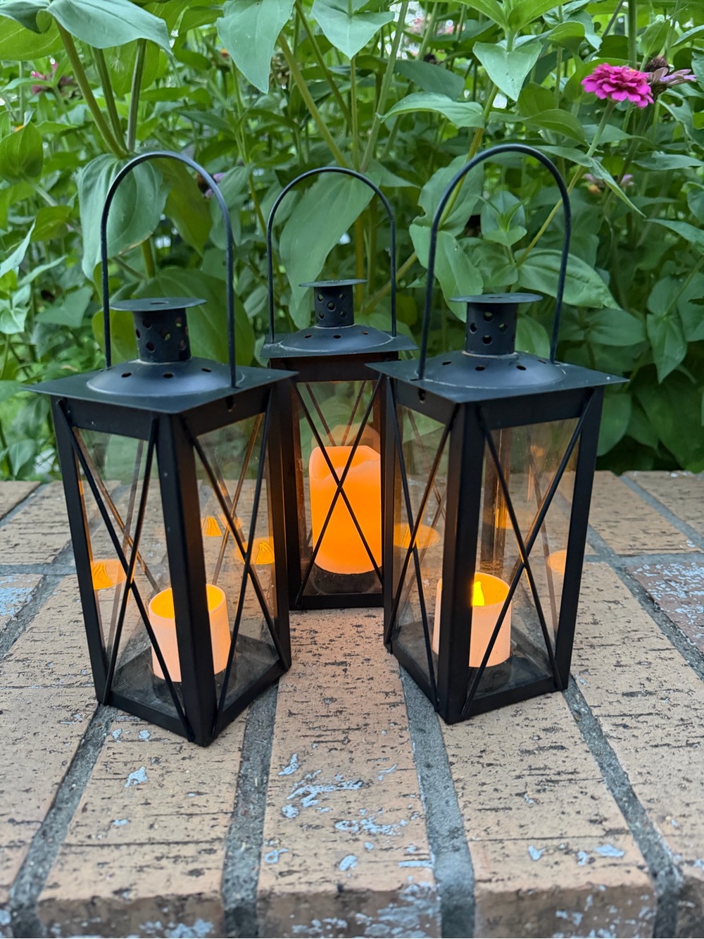 Farmhouse Cottage Black Metal Lantern Trio 10” X3” Wide (candles not included)